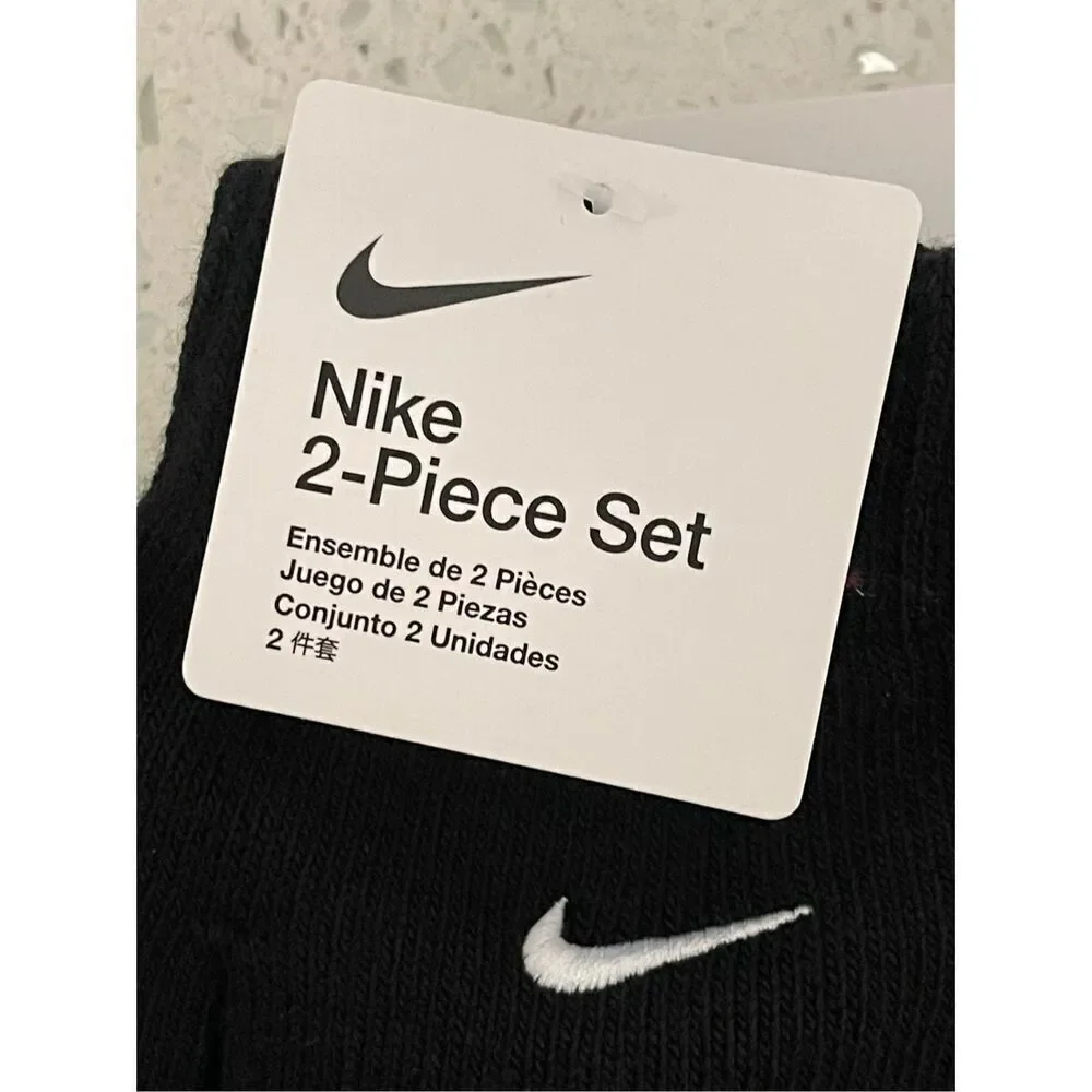 Nike Youth Black Winter 2-Piece Beanie & Gloves Set Brand New Ribbed